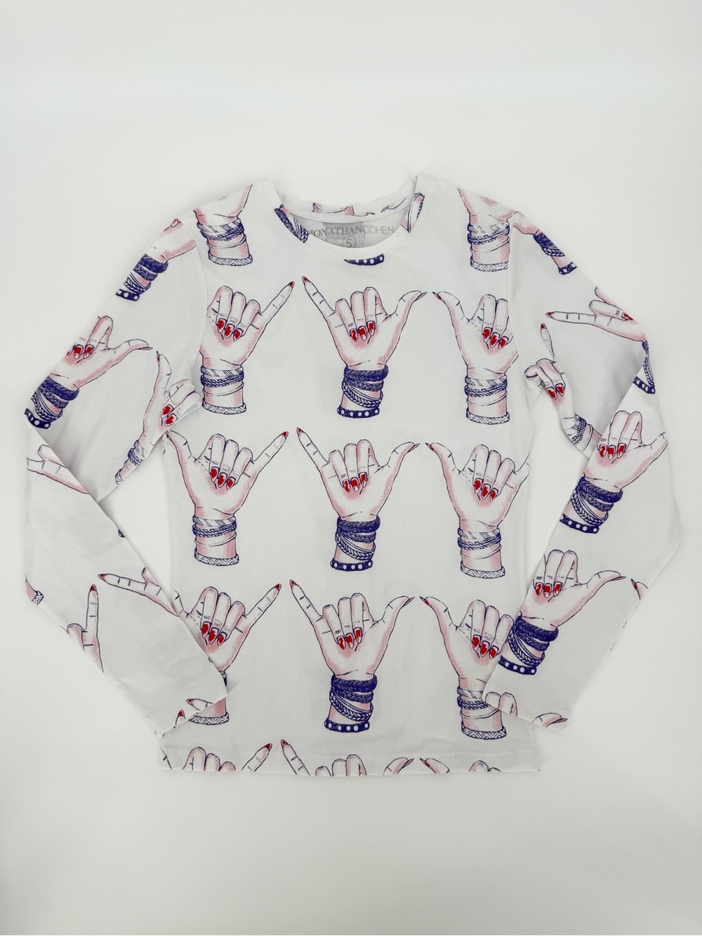 Jonathan Cohen Hang Loose Hands Allover Graphic Long Sleeve Top